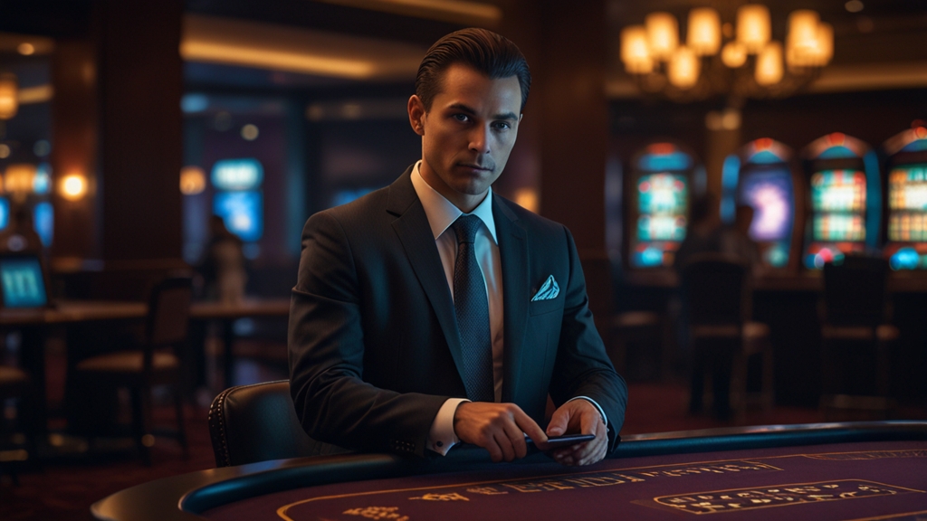 Casino verification scene with a no deposit bonus badge and identity check documents