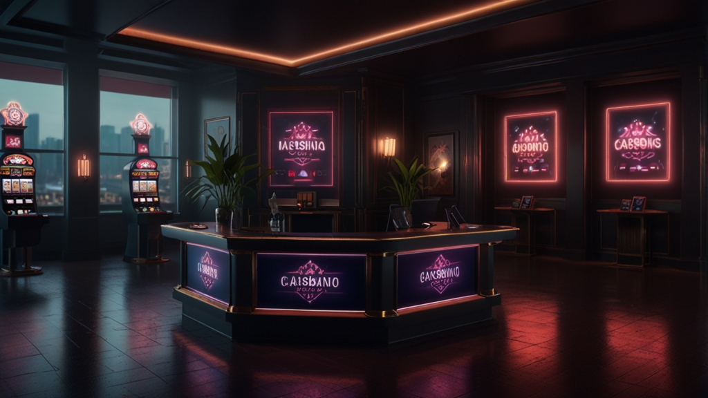 Casino sign-up screen with neon lighting and account registration details