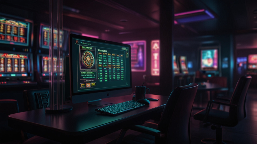 Password reset and security screen beside devices in a dark casino setting